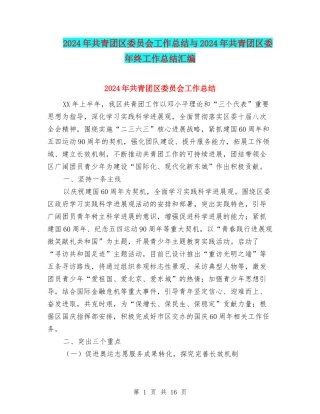 2024年共青团区委员会工作总结与2024年共青团区委年终工作总结汇编