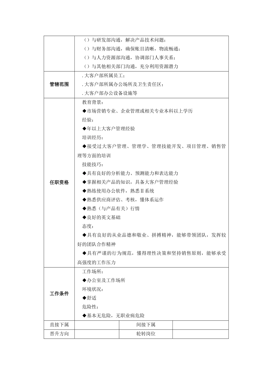 大客户经理岗位描述范本_第2页