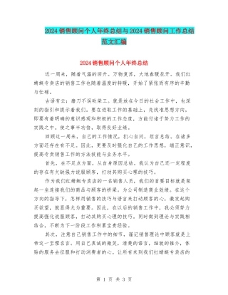 2024销售顾问个人年终总结与2024销售顾问工作总结范文汇编