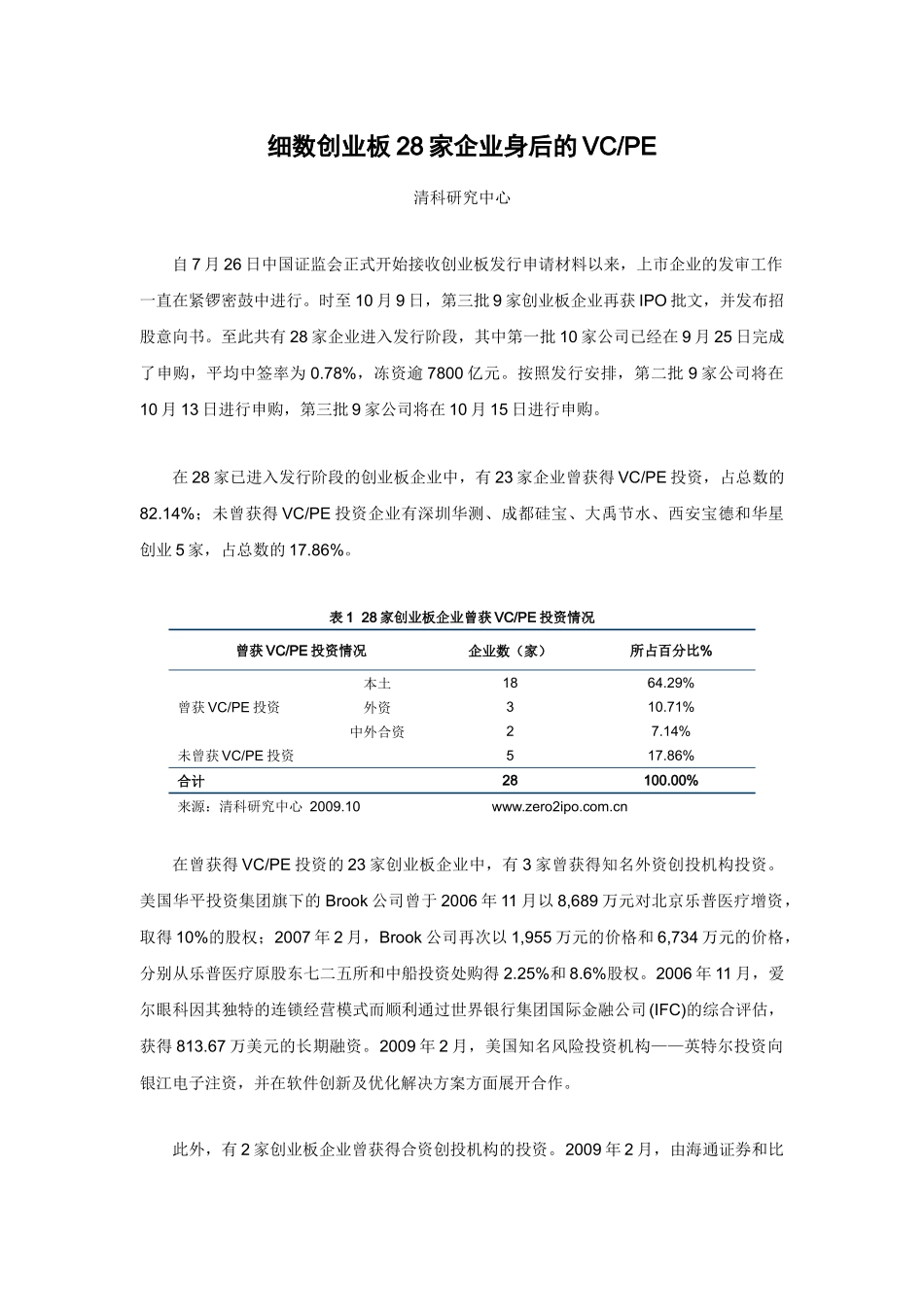 细数创业板28家企业身后的VCPE_第1页