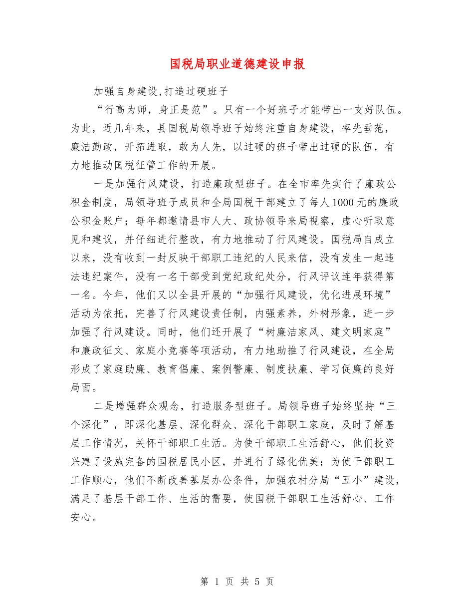 国税局职业道德建设申报_第1页
