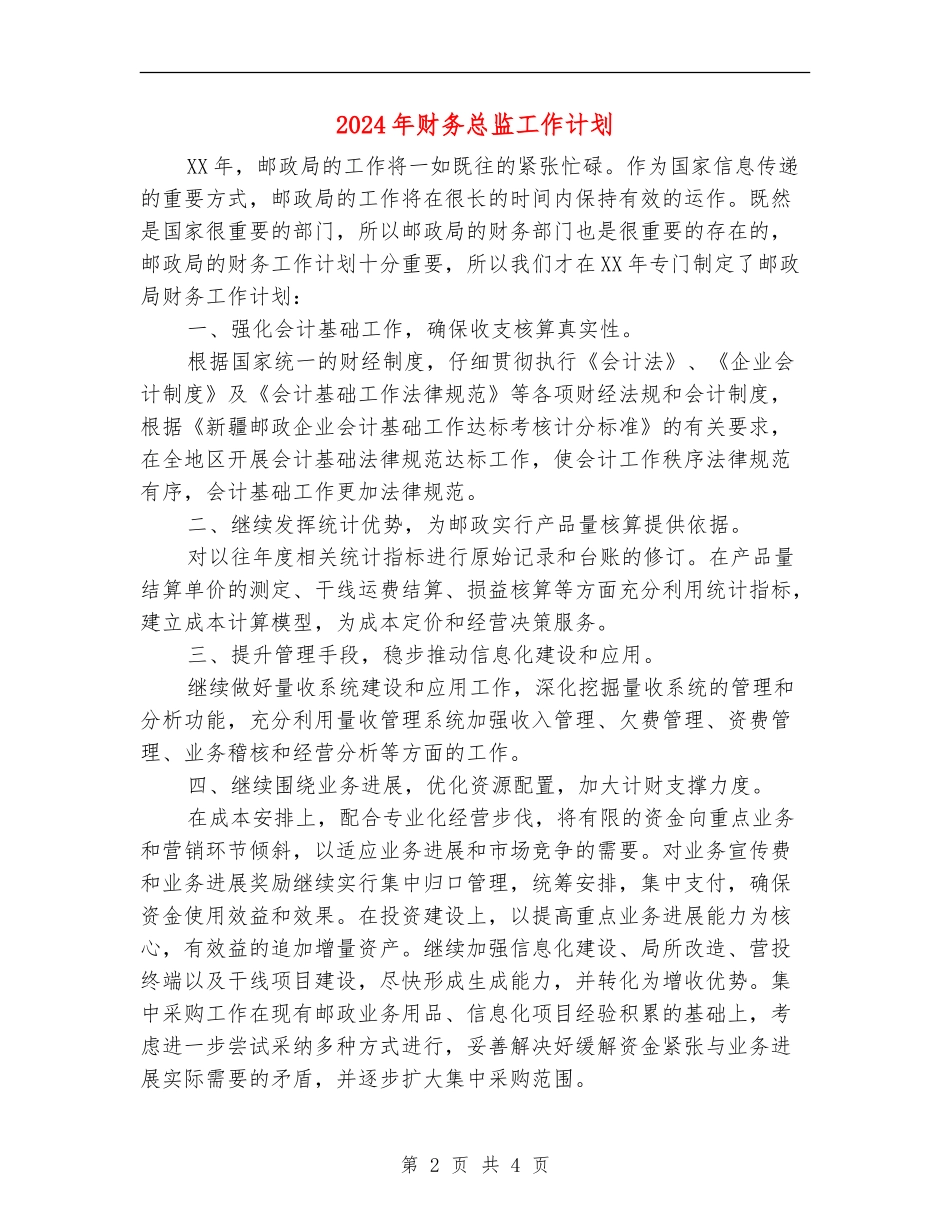 2024年财务总监工作计划1_第2页