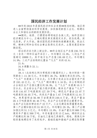 国民经济工作发展计划