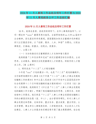 2024年11月人事局工作总结及明年工作打算与2024年11月人事局政务公开工作总结汇编