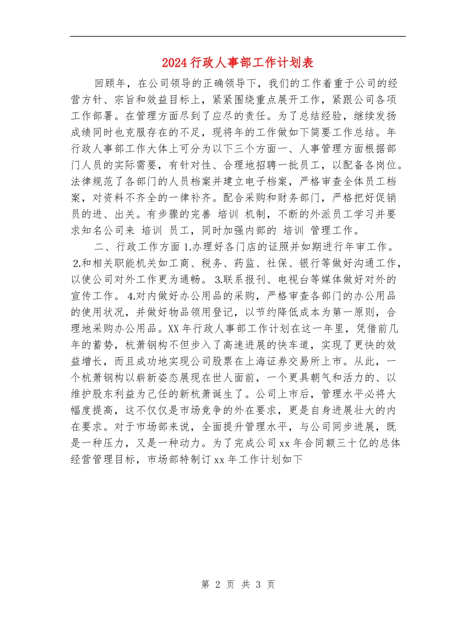 2024行政人事部工作计划表_第2页