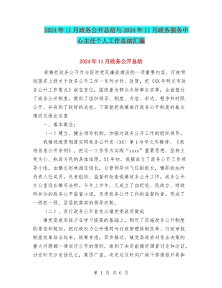 2024年11月政务公开总结与2024年11月政务服务中心主任个人工作总结汇编