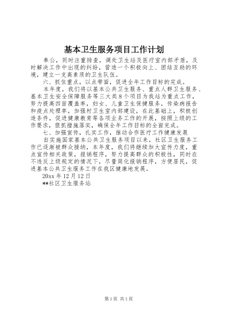 基本卫生服务项目工作计划
