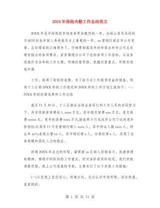 2024年保险内勤工作总结范文