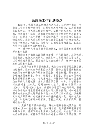 民政局工作计划要点