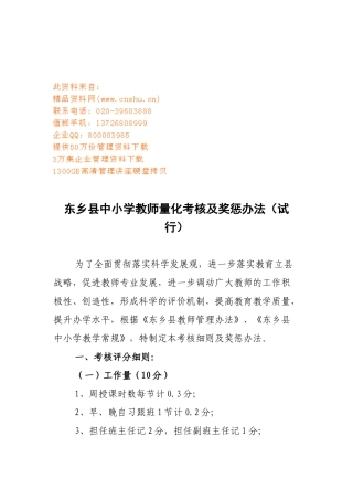 某某小学教师量化考核及奖惩制度
