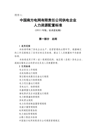 某某供电企业人力资源配置标准概述