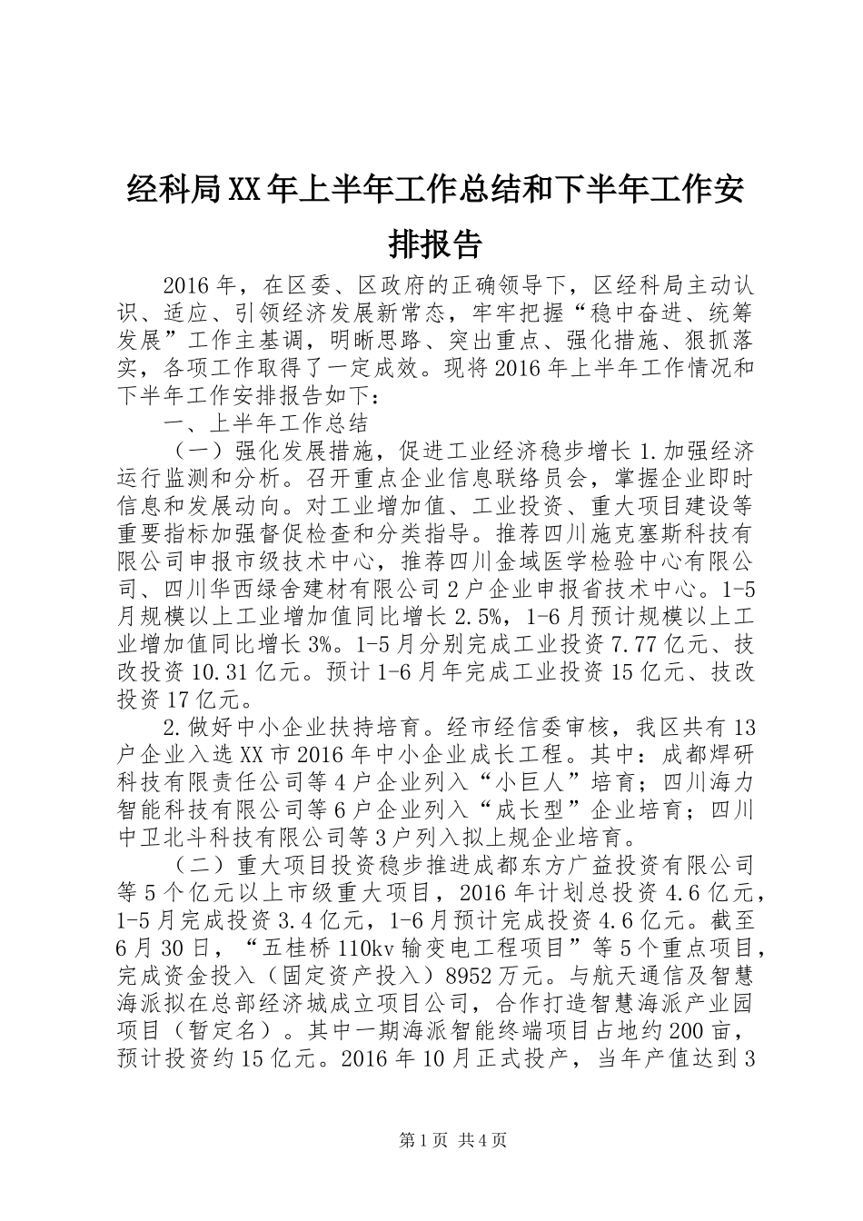 经科局XX年上半年工作总结和下半年工作安排报告_第1页
