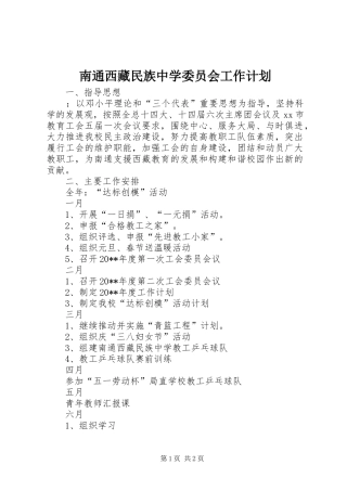 南通西藏民族中学委员会工作计划