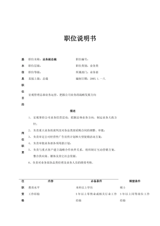公司总部业务部职位说明书