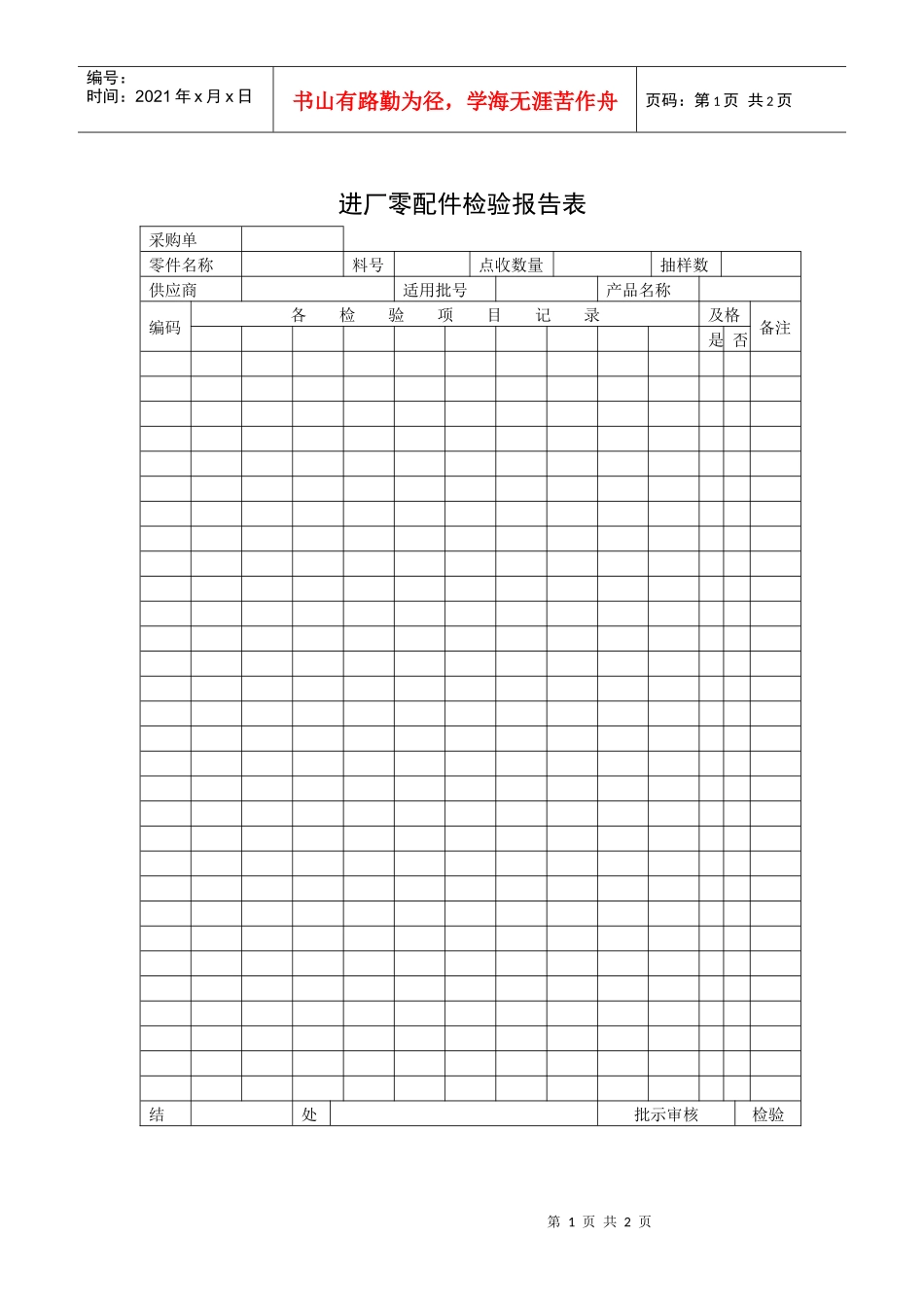 进厂零配件检验报告表_第1页
