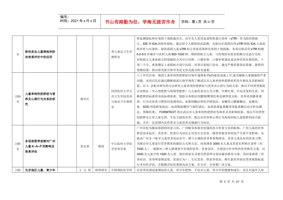 达能营养中心历年膳食营养研究与宣教基金项目汇总_第2页