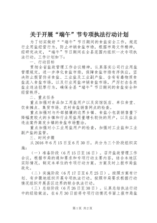 关于开展“端午”节专项执法行动计划