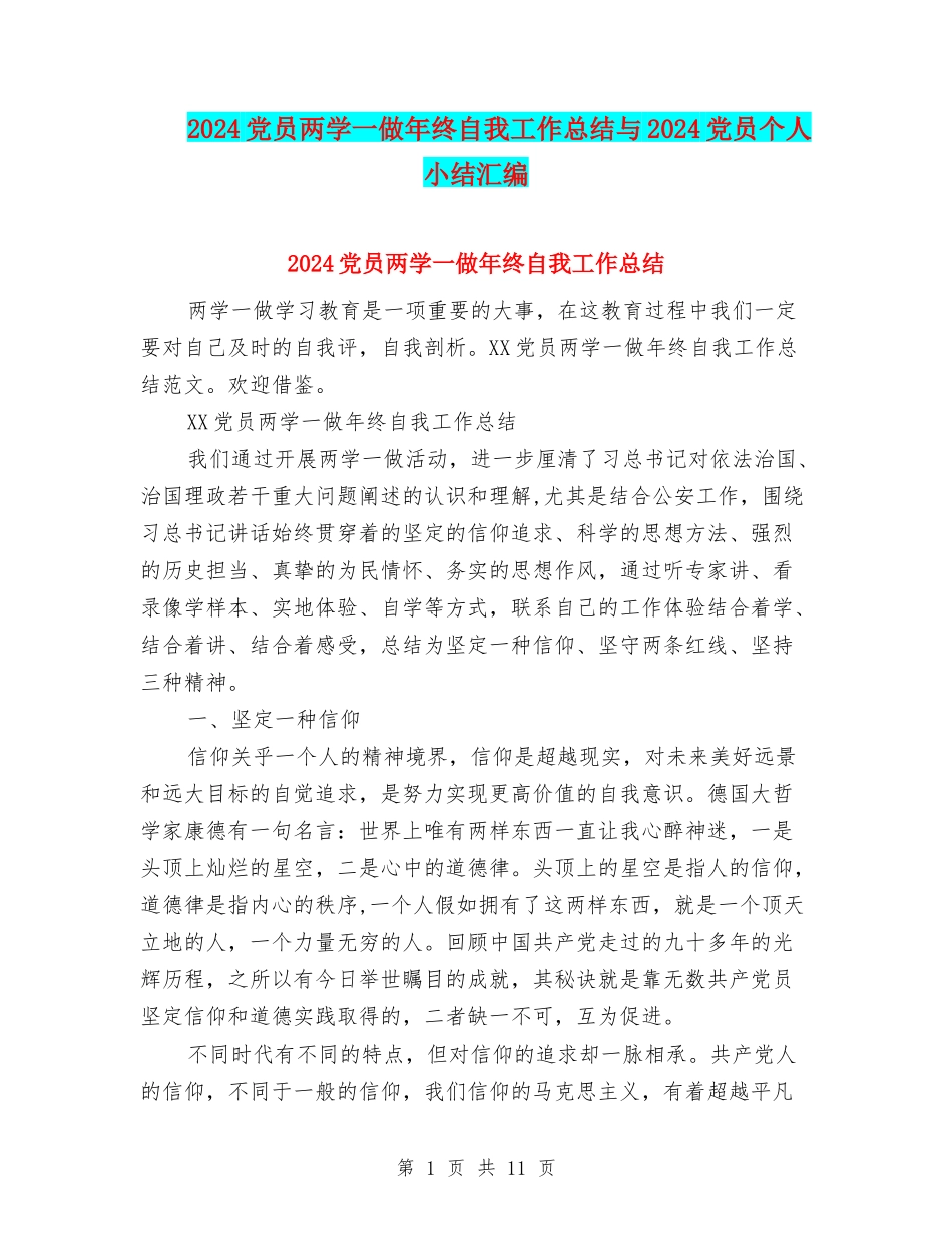 2024党员两学一做年终自我工作总结与2024党员个人小结汇编_第1页