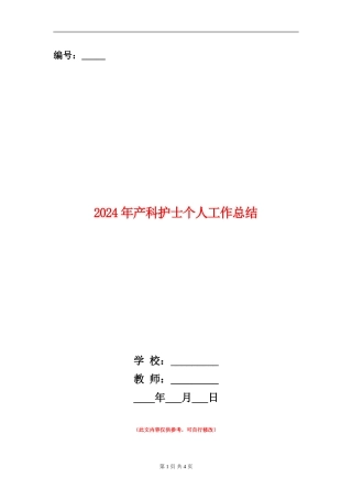 2024年产科护士个人工作总结