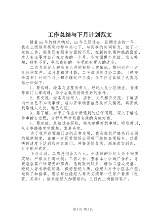 工作总结与下月计划范文