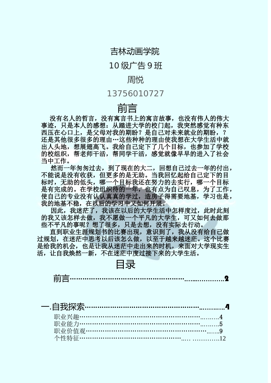 某某学院广告分院职业规划书_第2页