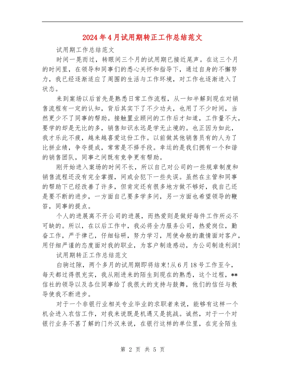 2024年4月试用期转正工作总结范文【新版】_第2页