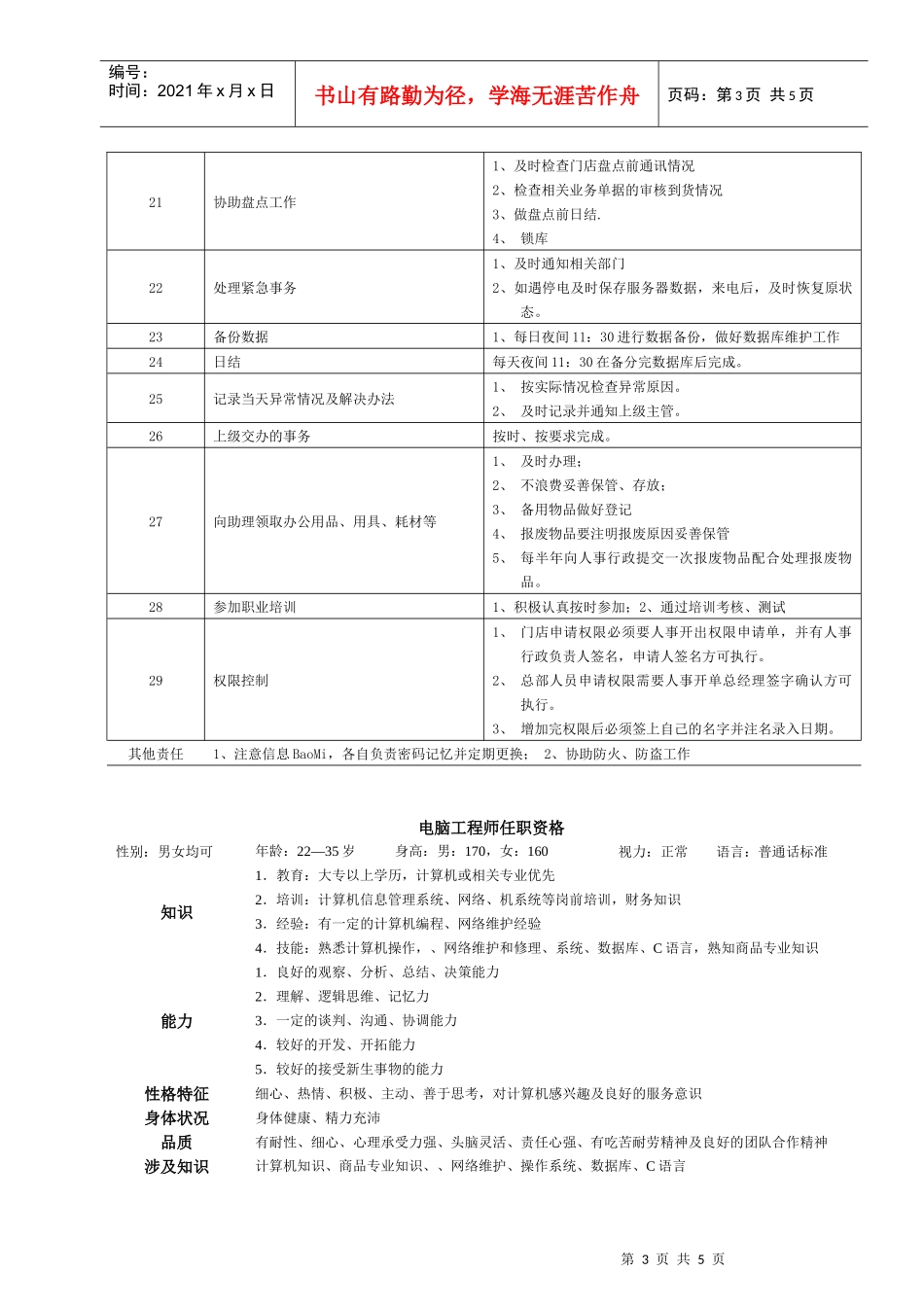 连锁企业电脑工程师岗位职务说明_第3页