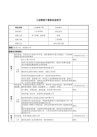 某市商业银行工会群团干事职务说明书