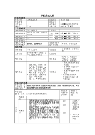 软件开发经理岗位说明书