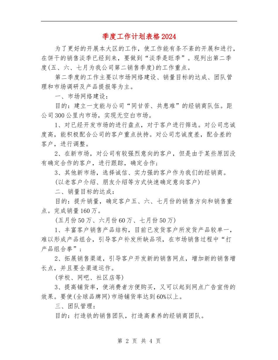 季度工作计划表格2024_第2页