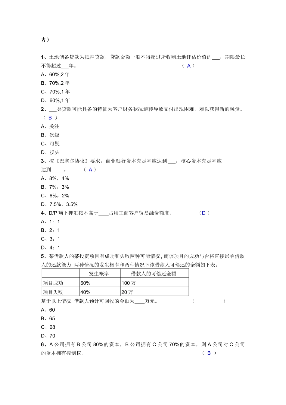 某银行江苏省分行省行级尽责审查员资格认定选拔试题(B)_第2页
