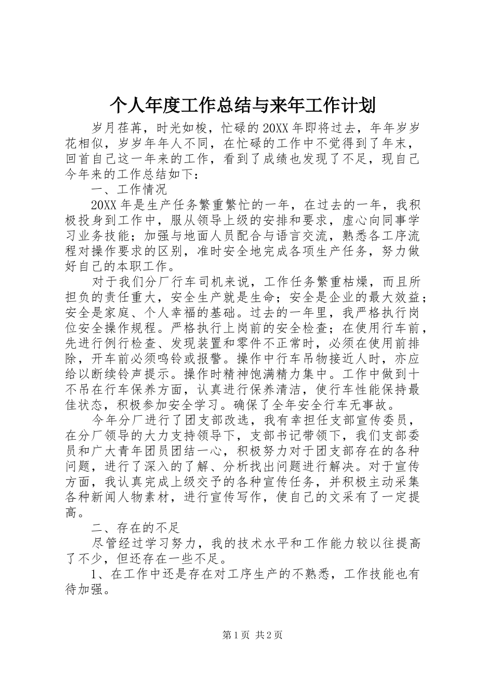 个人年度工作总结与来年工作计划_第1页