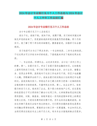 2024年会计专业银行见习个人工作总结与2024年会计个人上半年工作总结汇编
