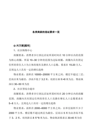 各类商家的选址要求一览