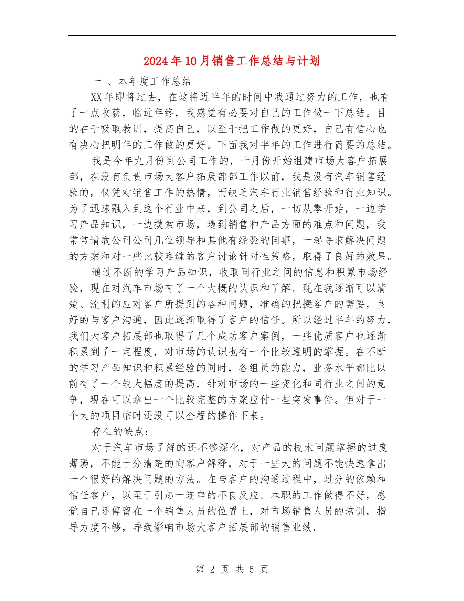 2024年10月销售工作总结与计划_第2页