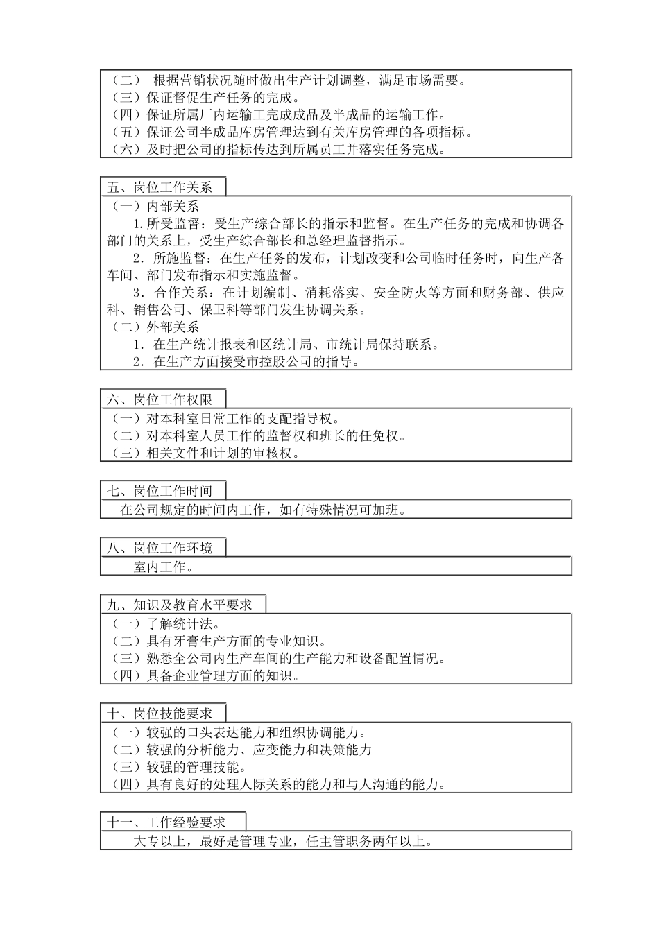 生产科长岗位说明书_第2页