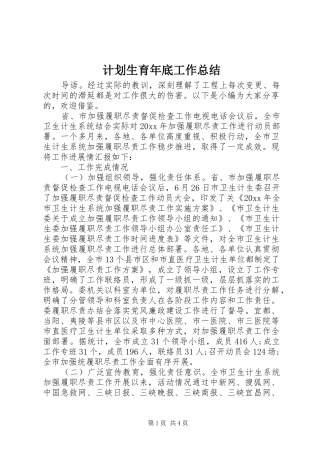 计划生育年底工作总结