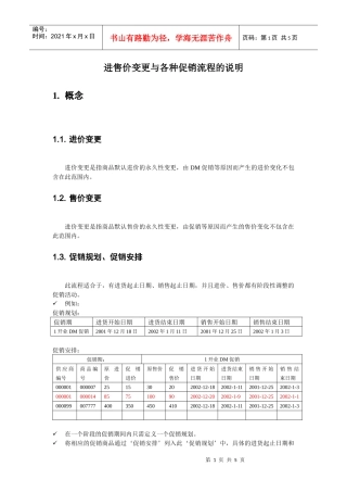 进售价变更与各种促销流程说明