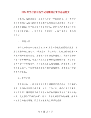 2024年工行实习员工试用期转正工作总结范文