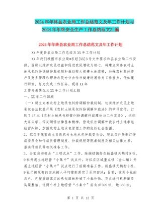 2024年年终县农业局工作总结范文及年工作计划与2024年年终安全生产工作总结范文汇编
