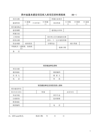 贵州省基本建设项目库入库项目资料填报表