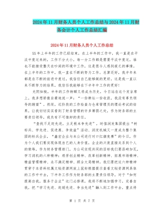 2024年11月财务人员个人工作总结与2024年11月财务会计个人工作总结汇编