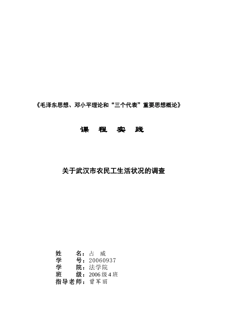 对武汉市农民工生活状况的调查_第1页