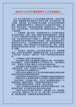2017年11月关于税务宣传个人工作总结范文