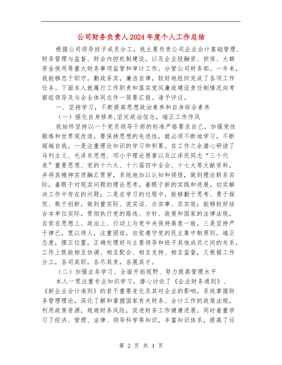 公司财务负责人2024年度个人工作总结【最新版】_第2页