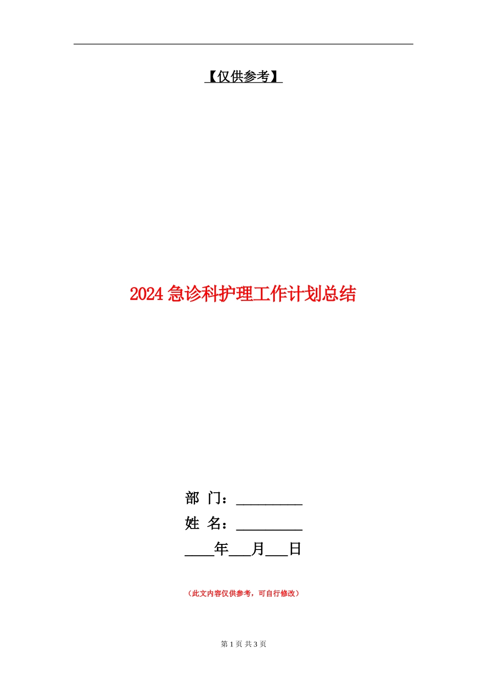 2024急诊科护理工作计划总结_第1页
