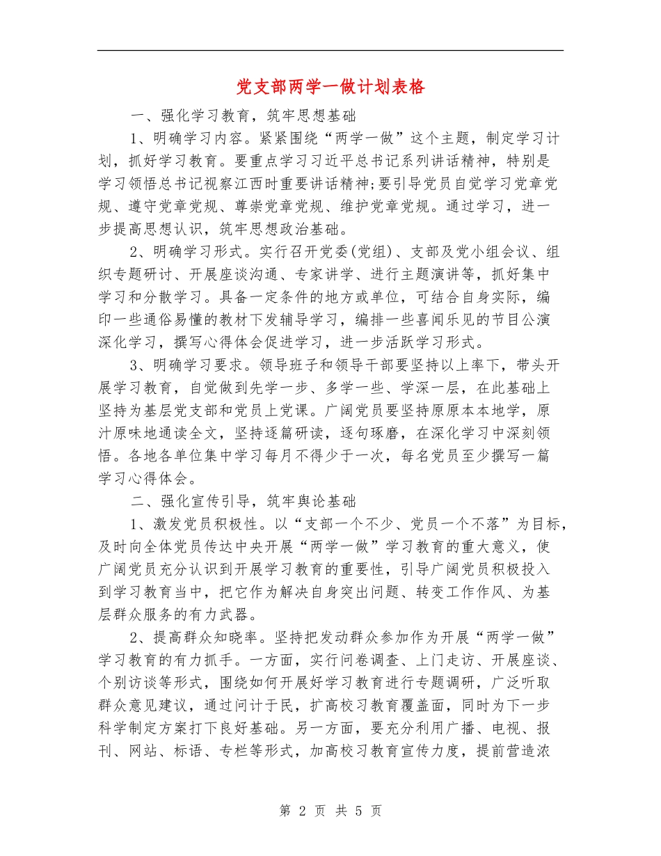 党支部两学一做计划表格_第2页