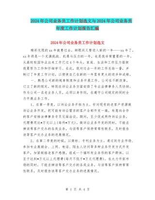 2024年公司业务员工作计划选文与2024年公司业务员年度工作计划报告汇编