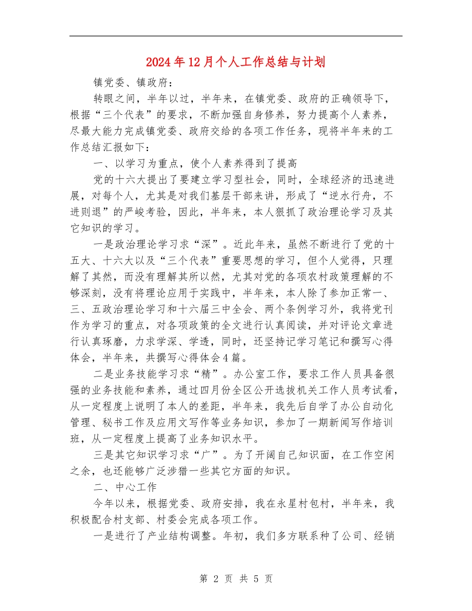 2024年12月个人工作总结与计划_第2页