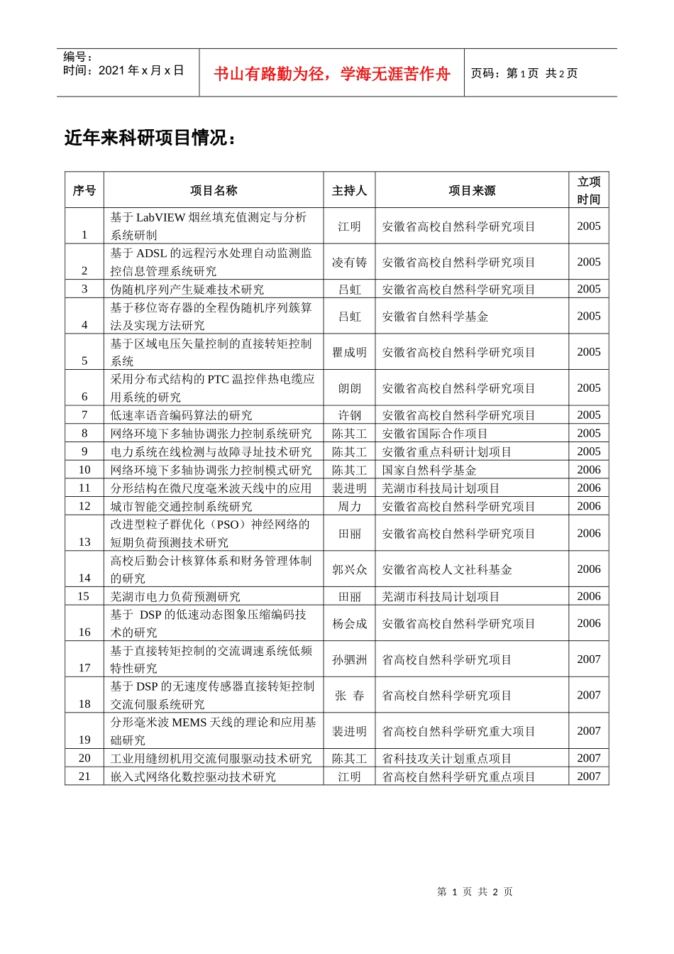 近年来科研项目情况：_第1页